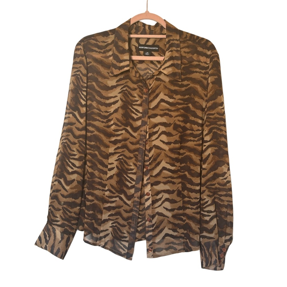 Norton McNaughton Brown Animal Print Button Down Top